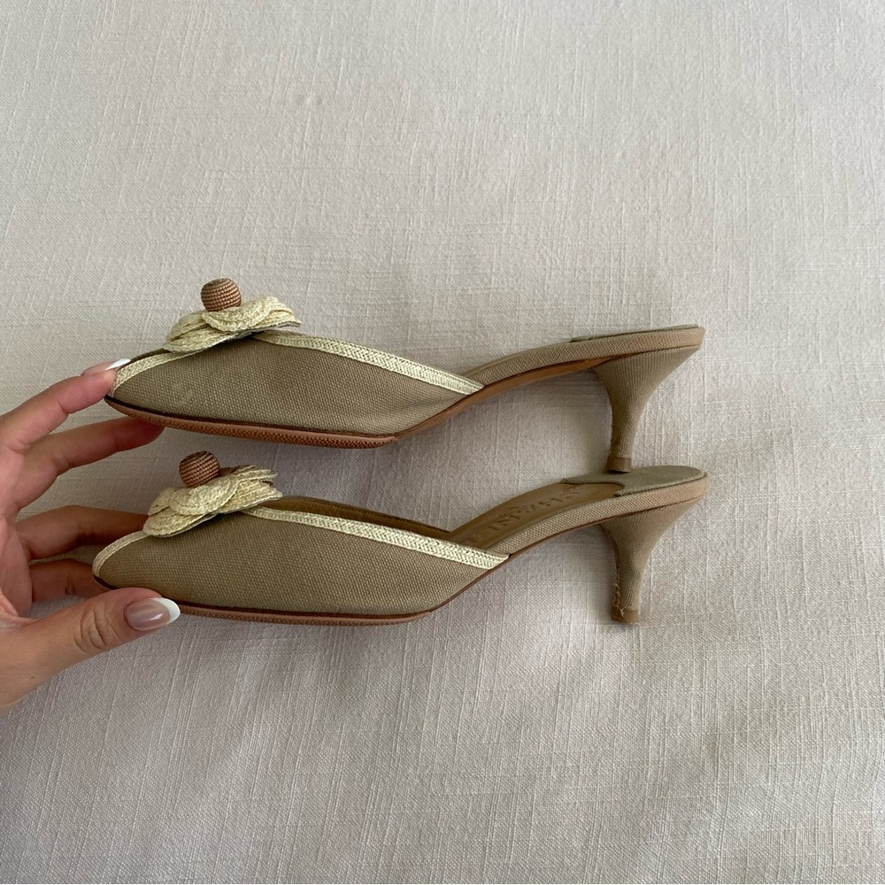 CHANEL Beige Camellia Mules with Gold Trim - Picture 5 of 15